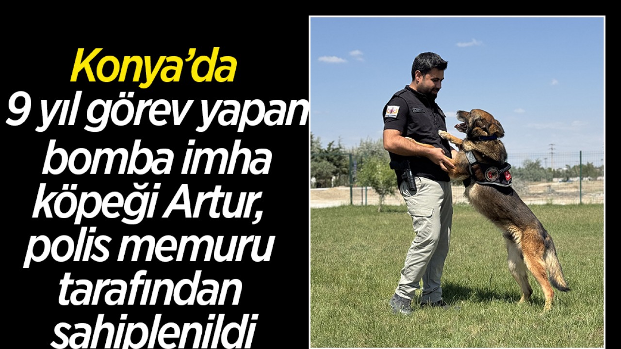 Konya’da 9 yıl görev yapan bomba imha köpeği Artur, polis memuru tarafından sahiplenildi