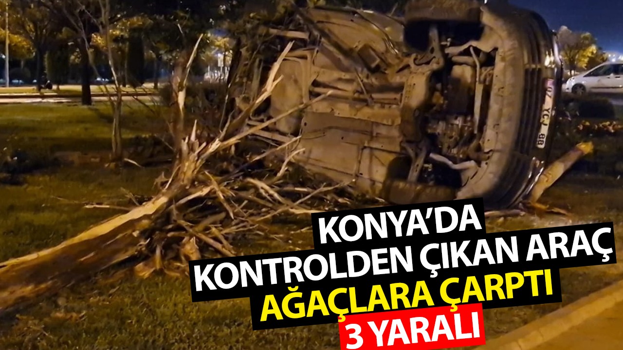 Konya’da kontrolden çıkan araç ağaçlara çarptı: 3 yaralı